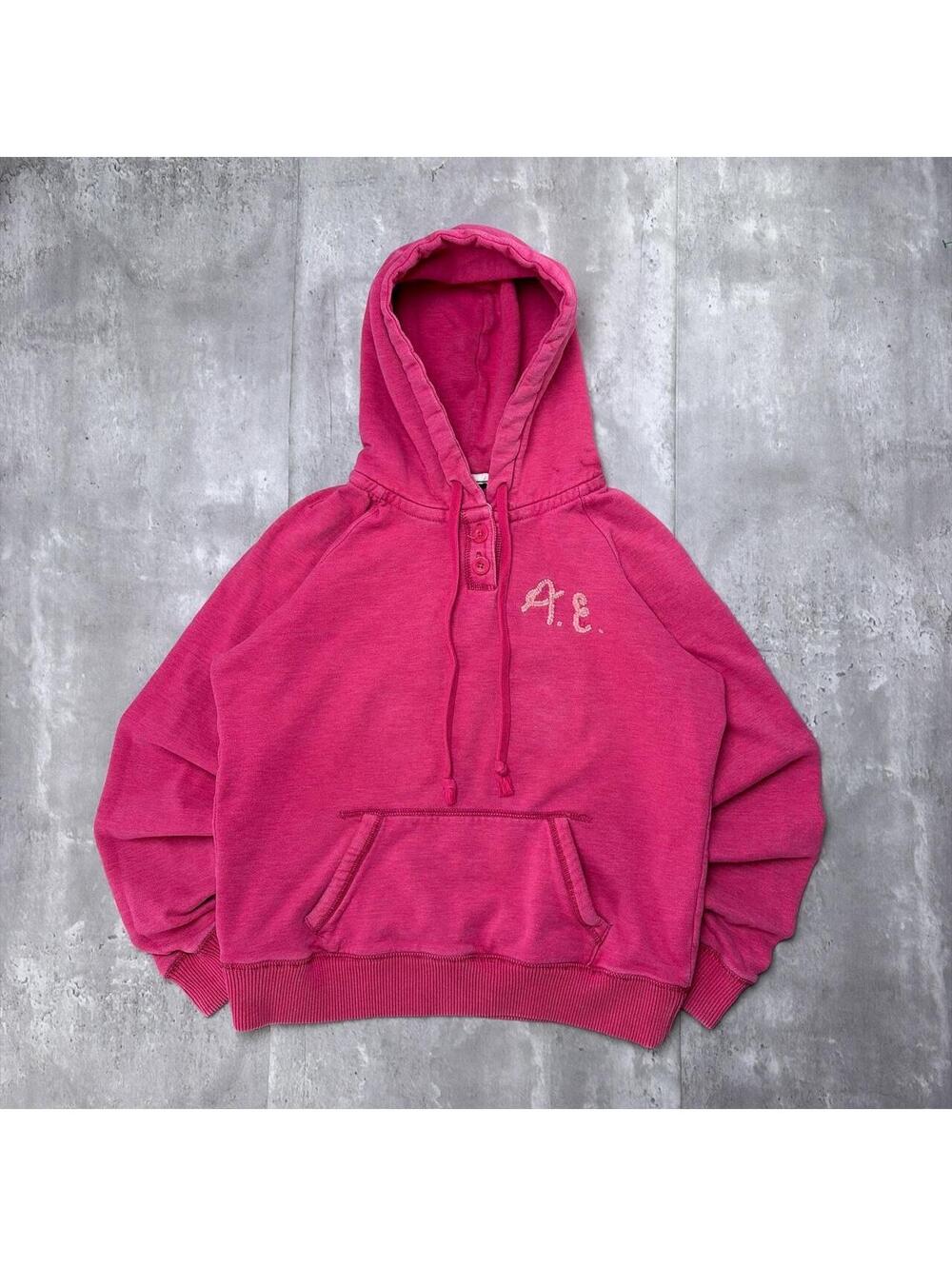 Y2K Pink American Eagle Surf Grunge Gothic Henley Hoodie